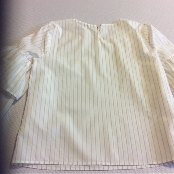 🚫SOLD🚫FREE WITH ANY PURCHASE - MADEWELL WHITE GRAY STRIPE RUFFLE SLEEVE TOP S - Picture 12 of 16